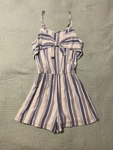 EUC Abercrombie Kids Girls Size 15/16 Tie-front Romper Blue Stripe Fully Lined - Picture 1 of 2