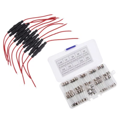 10PCS 6x30mm AGC Fuse 16 AWG Holder Inline & 72pcs Glass Fast Blow Fuse Kit