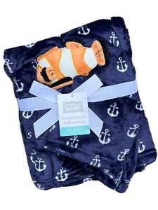 Hudson Baby Lovey Blanket Set Fish Plush Nautical Anchor Navy Blue Finding Nemo - Picture 1 of 4