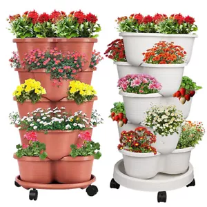 Vertical Garden Strawberry Stackable Planters Herbs Petunias Pancy Yard Labels - Picture 1 of 17
