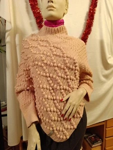 Damen Pullover Rosa Handgemacht Liebe von Rosi wie Poncho Wollmischung neu M - Bild 1 von 12
