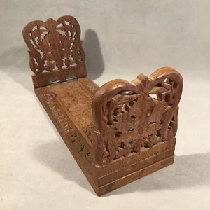 PV08254 Portalibri Espansione Pieghevole Vintage LEAF Legno di Shesham Intagliato India - Foto 1 di 7