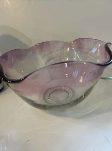 Art Glass Mid Century Modern Purple Amethyst Ombre Clear Glass Ruffled Bowl - Picture 1 of 4