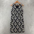 Talbots Stretch Ikat Sheath Dress Womens 6 Blue White Cotton Blend Sleeveless