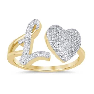10K YELLOW GOLD .25 CARAT WOMENS NATURAL DIAMOND HEART & LETTER INITIAL L RING - Picture 1 of 1