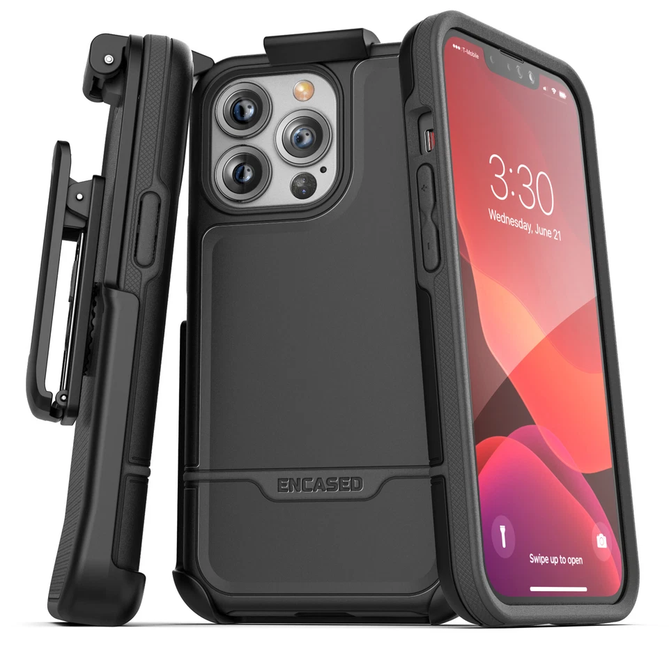 iPhone 13 Pro Max Belt Clip Case Protective Phone Case with Holster (Black) - Image 1 of 4