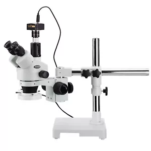 AmScope 3.5X-180X Trinocular Stereo Zoom Microscope+1.3MP Camera+ Fluores. Light - Picture 1 of 8