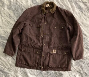 Carhartt Chore Jacket Blanket Lined Vtg 90s Brown Men’s Large USA Made Faded - Picture 1 of 24