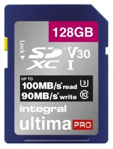 INTEGRAL - UltimaPro Premium SDHC UHS U3 V30 SD Memory Card 100MB/s, 128GB - Picture 1 of 2