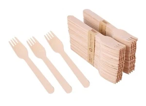 100 Ct Wooden Forks 6.25" Length No Plastic Earthfriendly Disposable Biodegradab - Picture 1 of 6