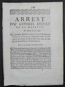 ARREST Parlement Aydes Finances Dauphiné Exemption des Droits de Petit-Scel 1699 - Imagen 1 de 1