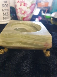 Jabonera de ónix verde / baratija en un soporte con 4 pies con garras - Imagen 1 de 2