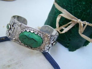 VINTAGE NATIVE AMERICAN STERLING SILVER TURQUOISE HOWLITE BANGLE CUFF 7" 8" 9" - Picture 1 of 10