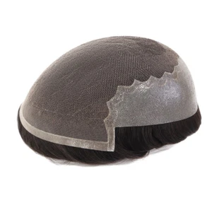 Mens Human Hair Replacement System Toupee French Lace Off Black Hairpiece Q6 #1B - Picture 1 of 9