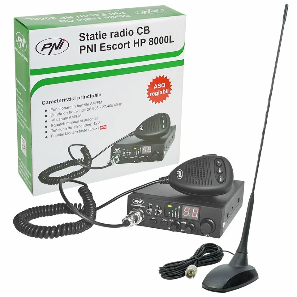 CB RADIO KIT PNI ESCORT HP 8000L ASQ RF GAIN 4W 12V + EXTRA 48 ANTENNA