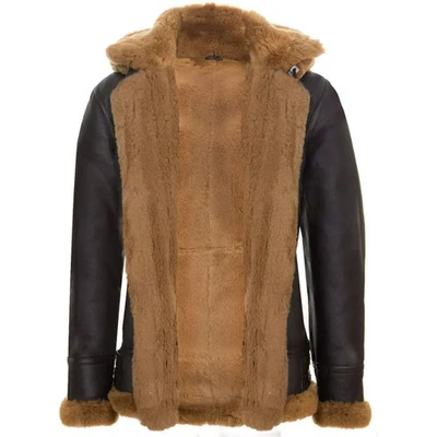 Men’s Sheepskin B3 Bomber Jacket: Hooded Aviator Shearling Coat - Image 1 of 4