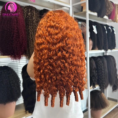 Peluca de cabello humano rizado de jengibre naranja 12A HD peluca frontal de encaje prearrancada para mujer Foto 1 de 4