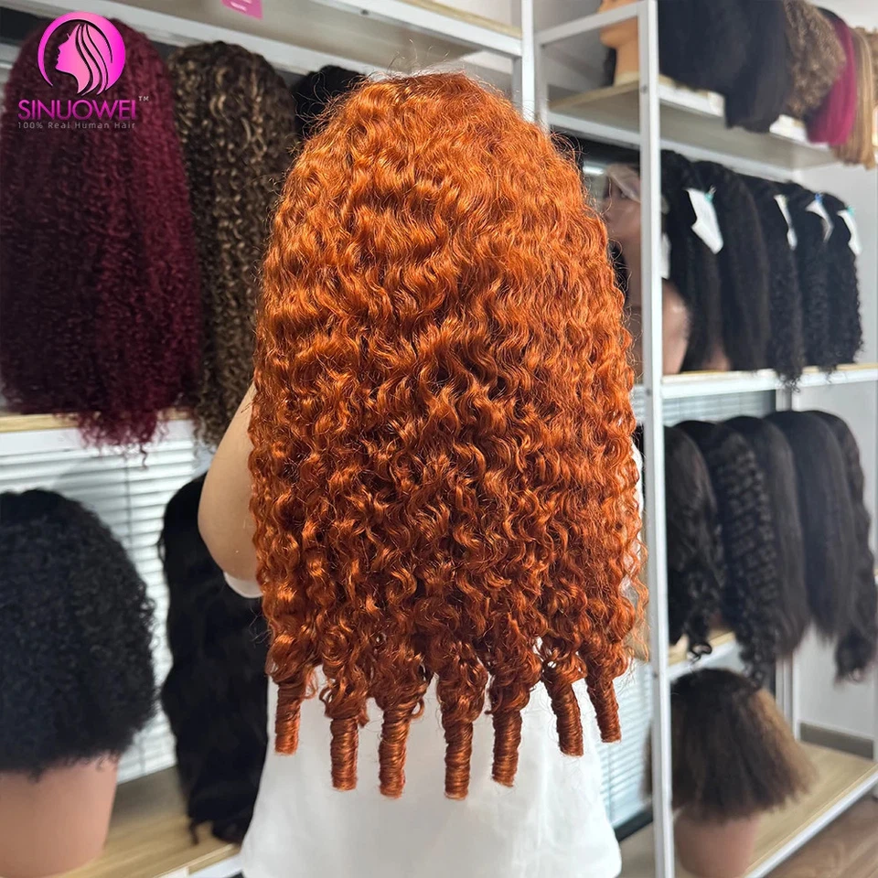 Peluca de cabello humano rizado de jengibre naranja 12A HD peluca frontal de encaje prearrancada para mujer Foto 1 de 4