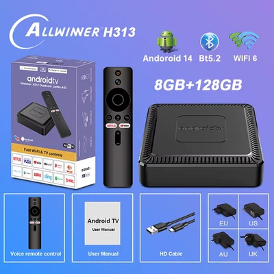 2025 New Q7 Smart TV Box Android14 Allwinner H313 8G+128GB ROM Dual-Band Wifi 6  - Image 1 of 4