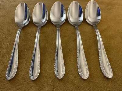 Gorham Silver Caprice (5) Oval Soup Dinner Spoon Stainless Flatware Glossy -MINT - Image 1 of 4