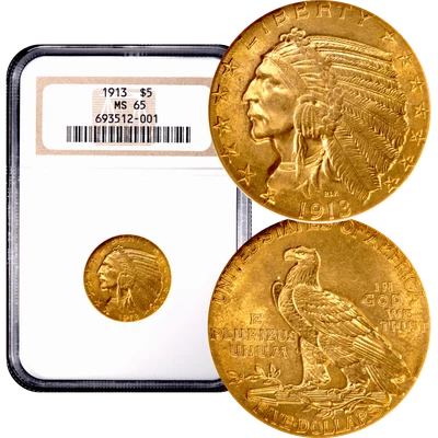 Media águila de oro indio 1913 $5 NGC MS65  Foto 1 de 4