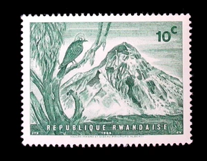 Rwanda Stamps Scott 182 Mikeno Volcano and Crested Shrike 10C 1966 Mint MNH - Picture 1 of 2