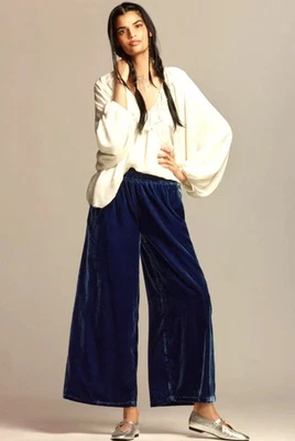 Pantalones Anthropologie Somerset Edición Terciopelo Azul Pierna Ancha Pequeños Nuevos con Etiquetas Foto 1 de 4