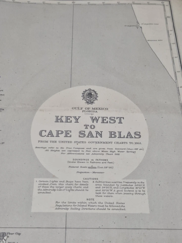 Admiralty Chart 3982 Key West to Cape San Blas Florida Gulf of Mexico 1953 - Image 1 of 1