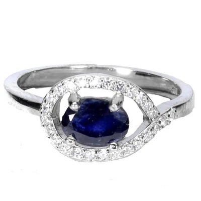 Anillo de plata esterlina Black Friday ovalado zafiro azul 7x5 mm joyería natural talla 7 Foto 1 de 4