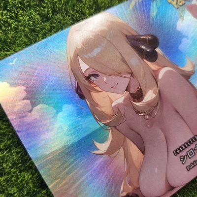 Cynthia Pokemon Anime Waifu Girl Doujin Lewd Goddess Story Holo Art Card - Image 1 of 3