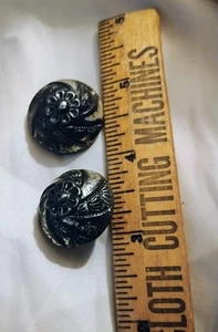 2 Large Dome Dark Antique Silver Tone Metal Buttons 3/4 Pair - Picture 1 of 2