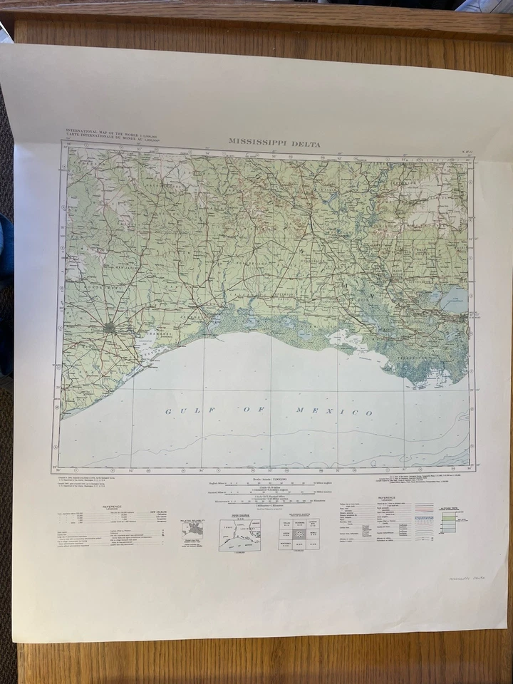 Vintage USGS Mississippi Delta Texas Louisiana 1951 Topographic Map 1:1000000 - Image 1 of 1