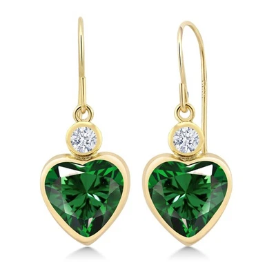 14K Yellow Gold Nano Emerald and Zirconia Earrings For Women (3.48 Cttw, - Image 1 of 3