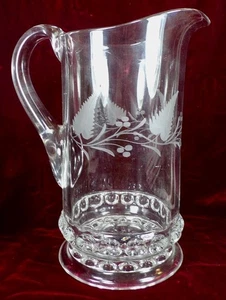 Ripley Dakota Pitcher Baby Thumbprint Fern & Berry Etch Clear Glass EAPG 1885 - Picture 1 of 11