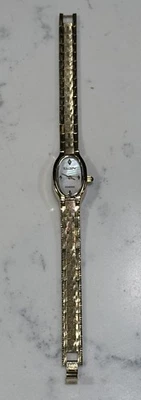 Elgin Diamond Ladies Gold Tone Oval Dainty Thin Elegant Watch Mother Of Pearl - Image 1 of 4