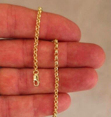 14K Real Solid Yellow Gold Rolo Link Chain Bracelet 7.5"-2.9mm - Image 1 of 4