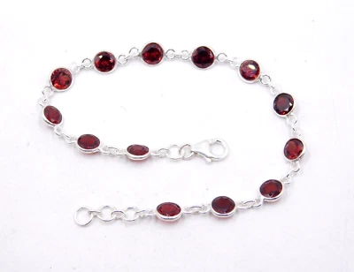 Brazalete fino de piedras preciosas de corte granate natural de plata de ley 925 de 5,70 Gm tamaño 8,2" Foto 1 de 2