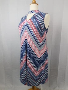 NY Collection Plus Size Printed Keyhole Shift Dress 1X Red-Blue #4095 - Picture 1 of 4