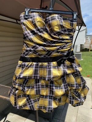 Cassandra Stone SZ 12 Yellow Black Plaid Strapless Gown Dress - Image 1 of 4