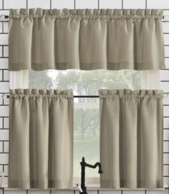3 peças Conjunto de cortinas: 2 camadas (27"x36") e Valance (54"x14") COR MARROM/TAUPE, MS - Imagem 1 de 4