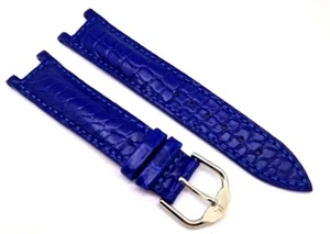 Cinturino Orologio Vero Coccodrillo Adatto per Pasha Con Fibbia Blu 20mm - Picture 1 of 3