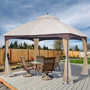10x12FT Outdoor Canopy Top Patio Gazebo Backyard W/ Mosquito Netting Metal Frame - Picture 1 of 9