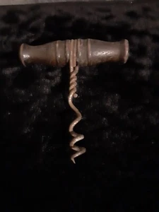 Antique Wood Handle Double Wire Helix Direct Pull Corkscrew - Picture 1 of 4