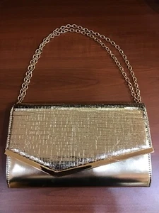 GIANNI BINI HANDBAG - DUAL TEXTURED , CHAMPAGNE , ASYMMETRICAL FLAP (NWT) - Picture 1 of 4