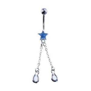 Steel Gem Navel Belly Button Ring Body Piercing w/CZ Dangle-GMD110-BL - Picture 1 of 1