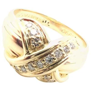 Authentic! Tiffany & Co 18k Yellow Gold Diamond Signature X Band Ring - Picture 1 of 9