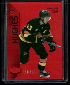 2023-24 SkyBox Metal Universe #145 Quinn Hughes gemmes en métal précieux rouge #/100 - Photo 1/2