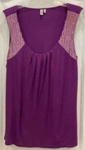 Madison Womens Pullover Top Size L Purple Sequins Scoop Neck Rayon F33 - Picture 1 of 7