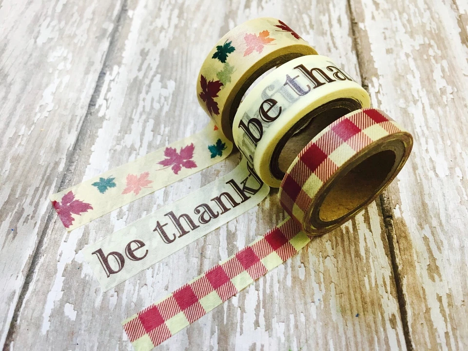 3 rollos de cinta Washi de acción de gracias papel manualidades álbum de recortes planificador suministro hojas a cuadros Foto 1 de 1