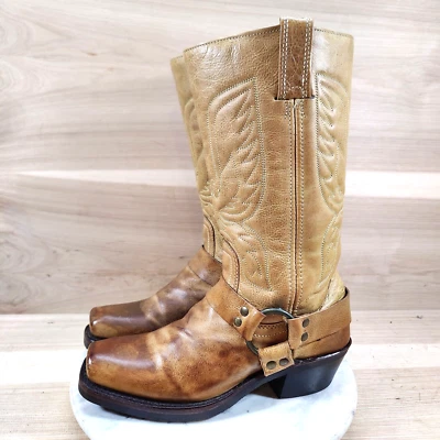 Botas occidentales Frye Coral Eagle para mujer 7 marrón dorado vaquero moto motociclista punta cuadrada Foto 1 de 4